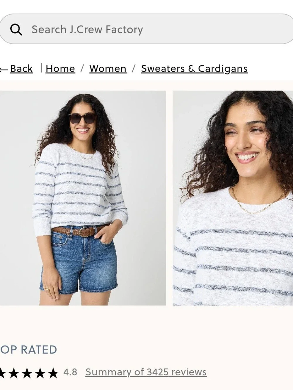 J. Crew White Crewneck Sweater with Navy Stripes